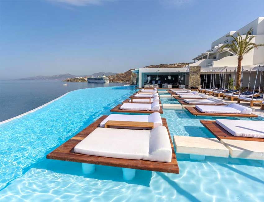 Praias e hotéis de luxo em Mykonos nas ilhas gregas